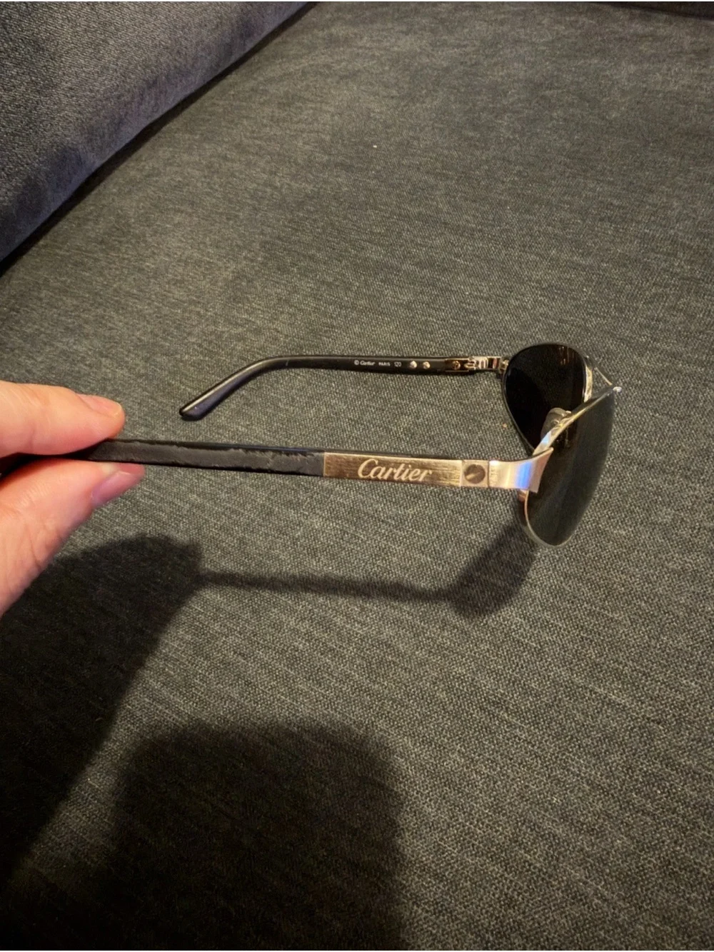 Vintage Cartier Women's Silver Frame Black Lens Aviator /Navigator Sunglasses